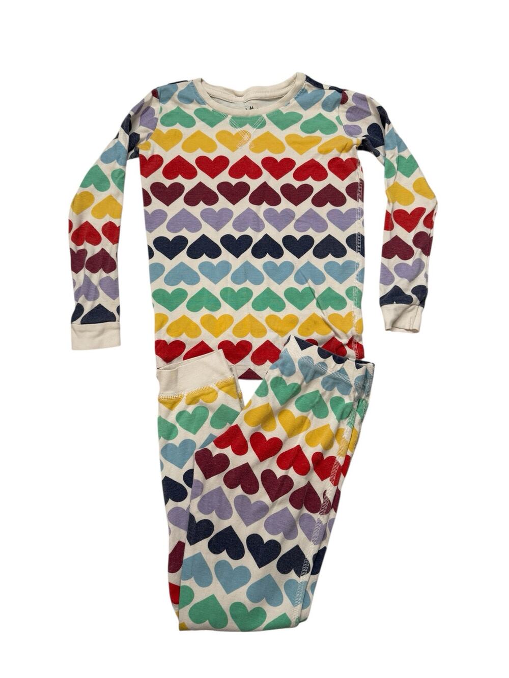 PRIMARY Rainbow Heart Stripes Long John Pajama Set Size 6-7 Kids Organic Unisex